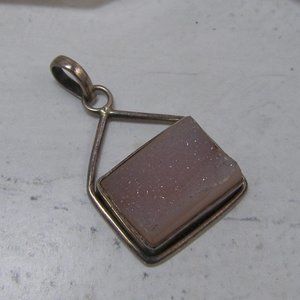 Sterling Silver pale Rose Pink Drusy Druzy Quartz large Pendant for Chain